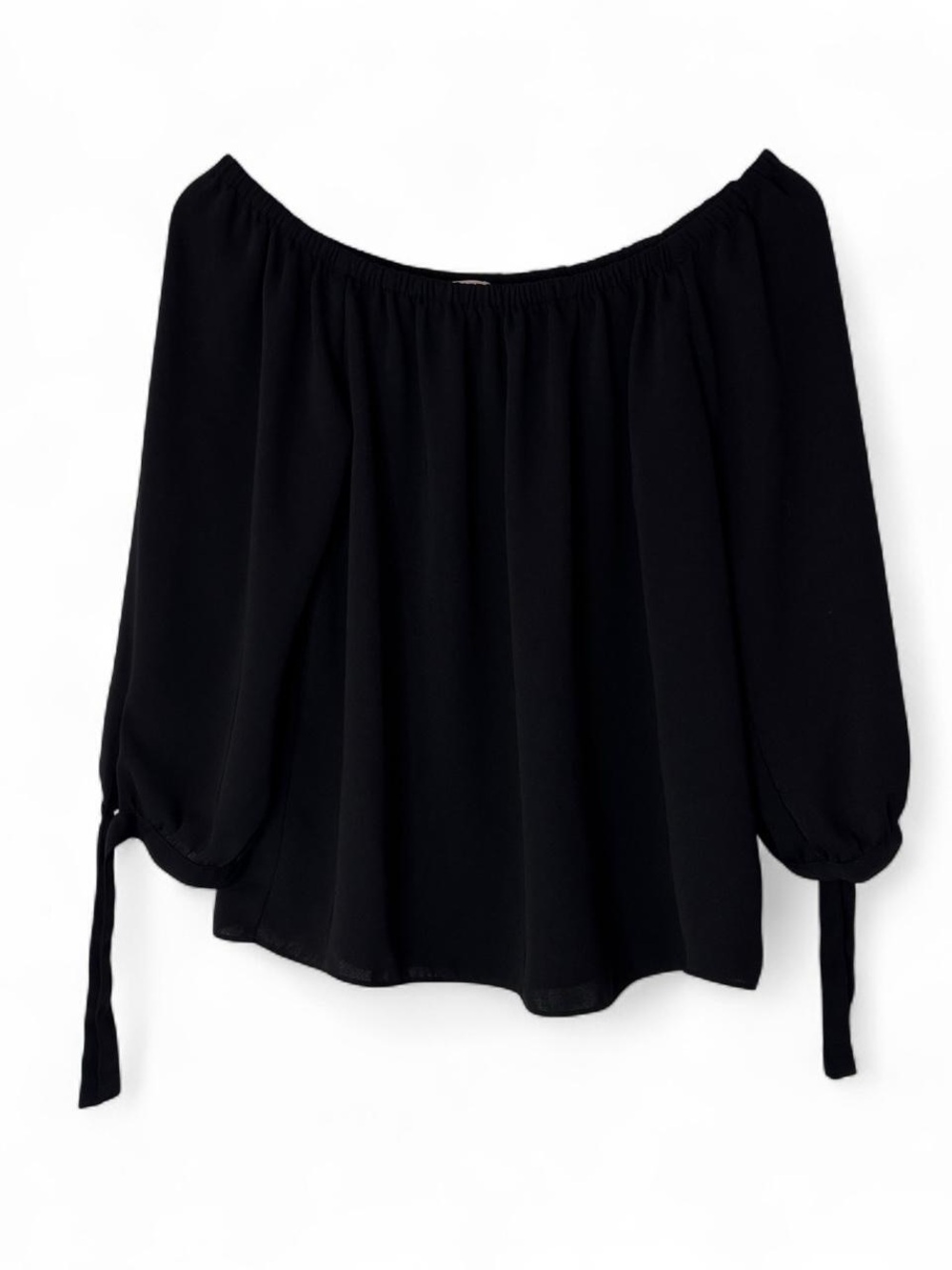 J.Crew Black Off the Shoulder Blouse Top Quarter Tie Sleeves Classic Minimalist